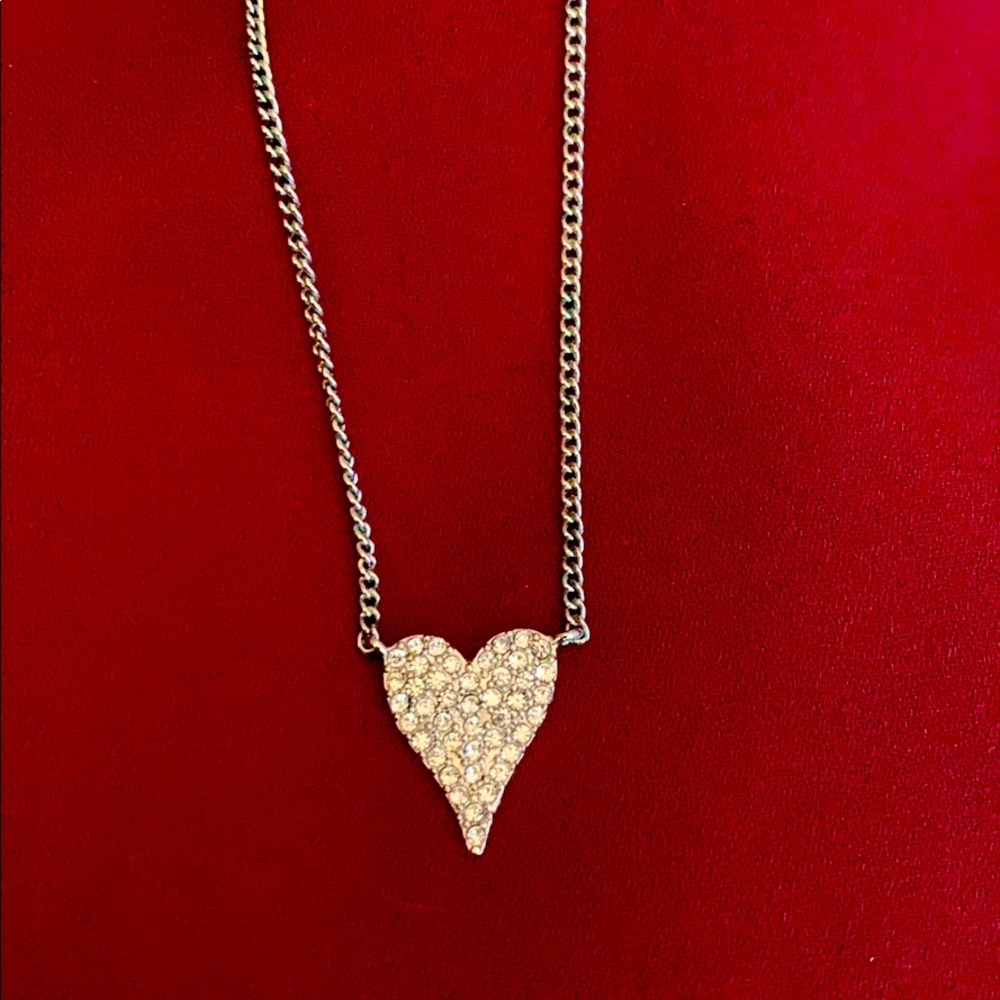 INC Silver and Rhinestones Heart Necklace